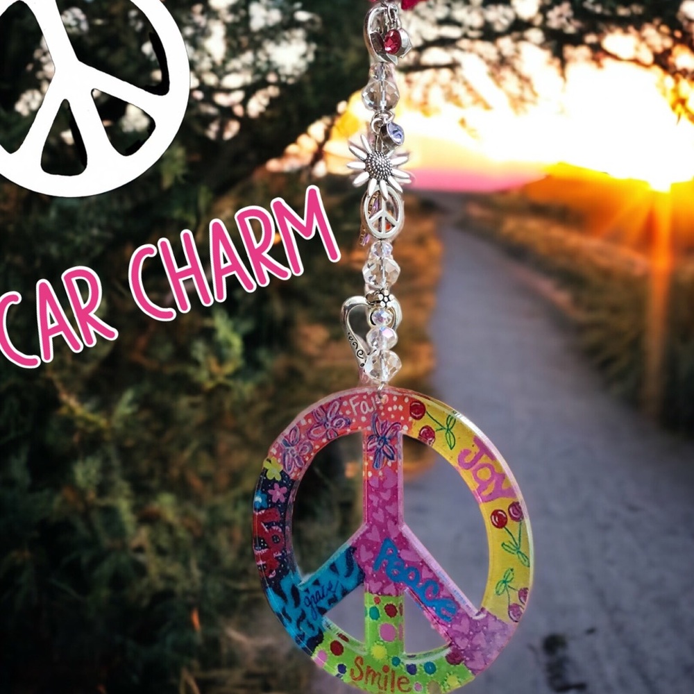 🌸Handmade Car Charm Rear Mirror “Peace”